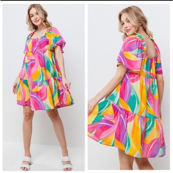 Kaleidoscope of color Mini Skater baby doll Dress Sz L - Picture 2 of 6